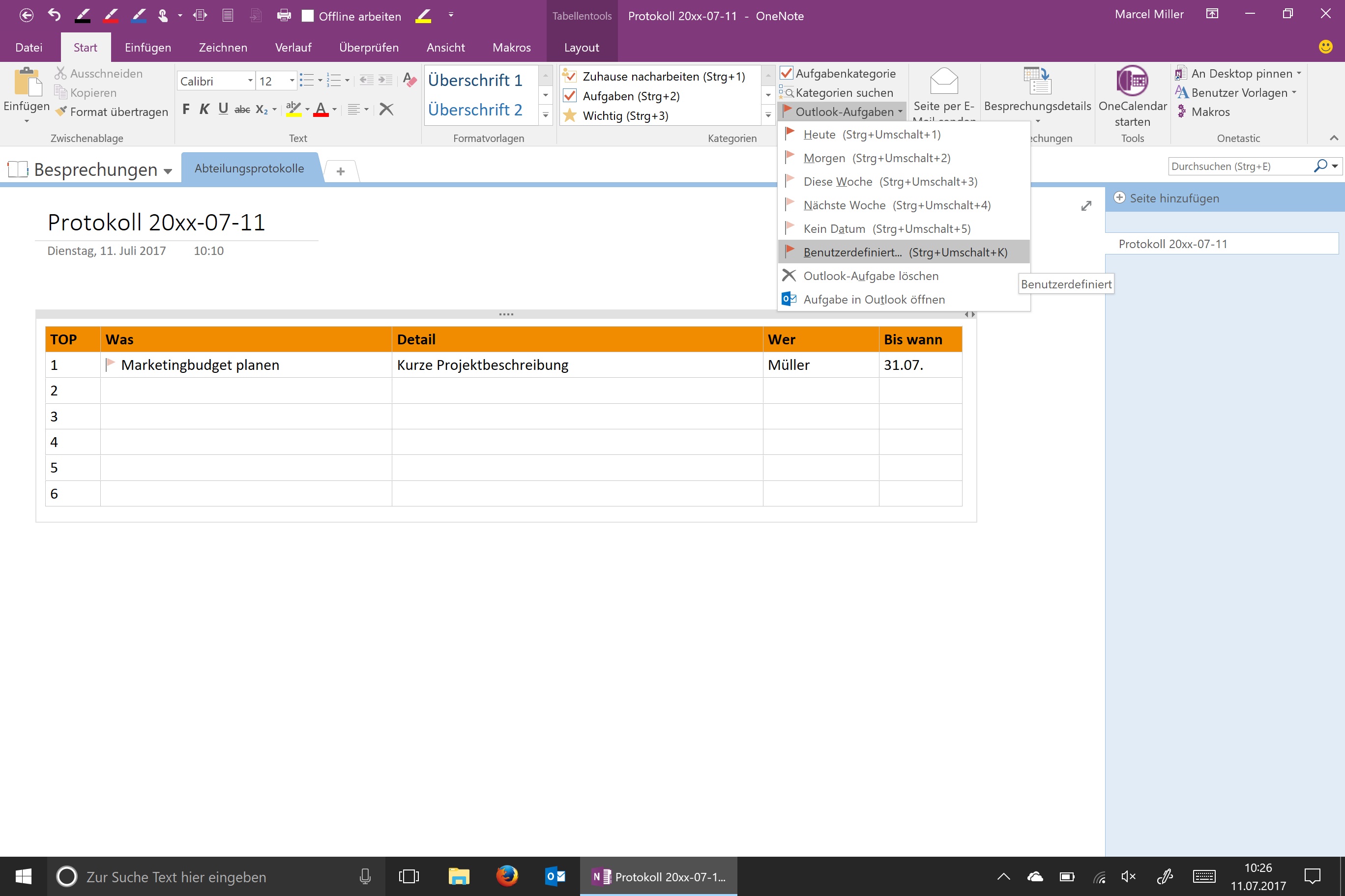 OneNote in Meetings - Ihr Umsetzungsmotor (Protokoll Vorlage) In Outlook Meeting Template