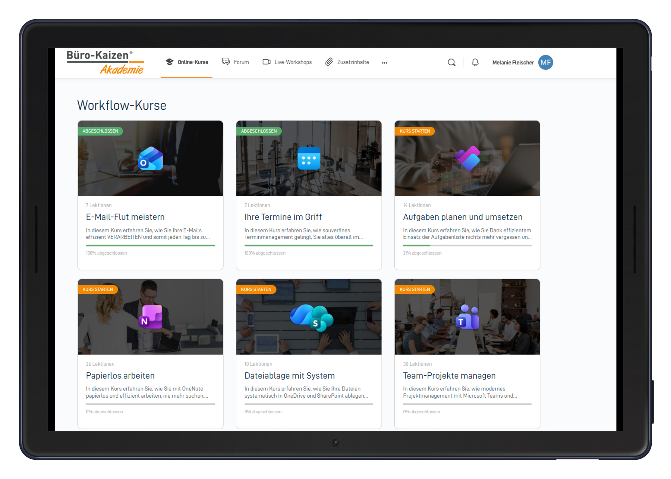 Ansicht der Büro-Kaizen Akademie mit Workflow-Kursen