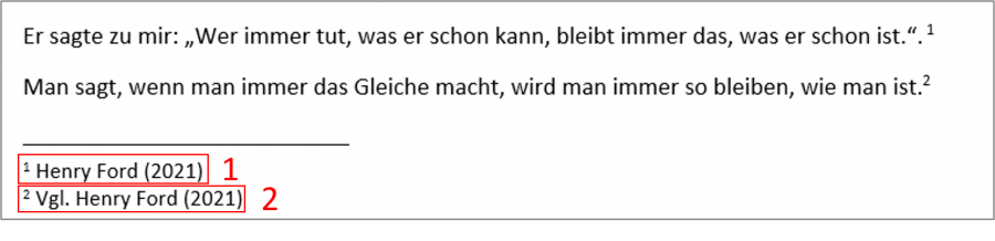 Beispiel für ein wörtliches und ein sinngemäßes Zitat nach der deutschen Zitierweise.