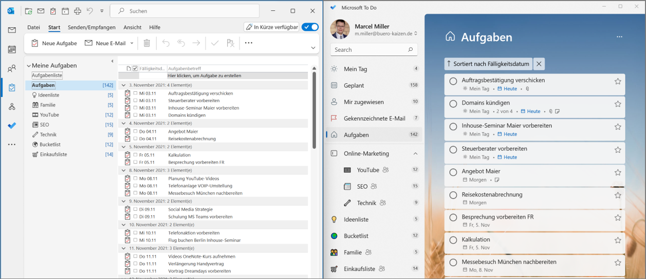 Aufgaben in Microsoft To Do werden automatisch auch in Outlook synchronisiert.
