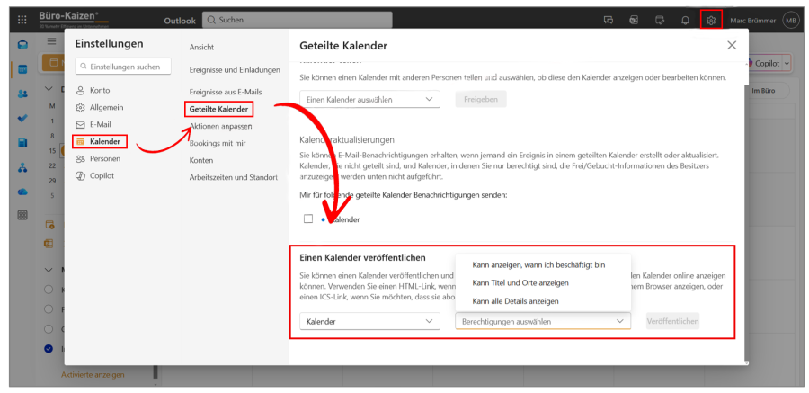 Outlook Internetkalender veröffentlichen