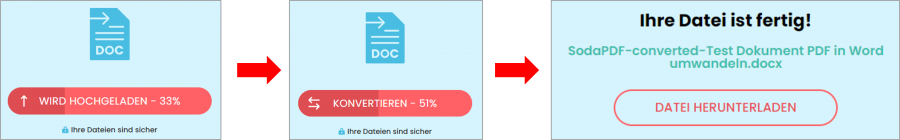 Wenn Sie über Soda ein PDF in Word umwandeln, wird das PDF hochgeladen, automatisch konvertiert und anschließend zum direkten Download angezeigt.