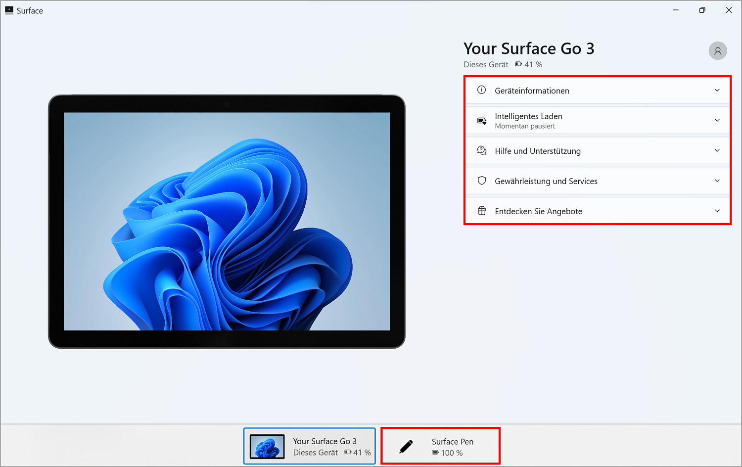 Mit der Microsoft App können Sie Informationen zu Ihrem Surface-Gerät einsehen und Anpassungen an Ihrem Surface Pen vornehmen.
