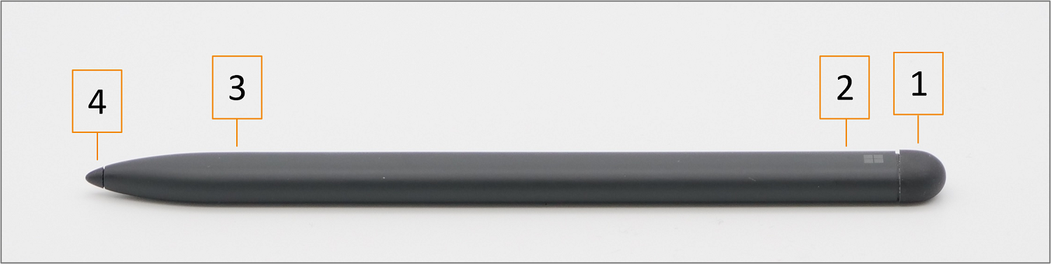 Es gibt verschiedene Modelle des Surface Pen. Alle Modelle besitzen eine obere Taste, LED, seitliche Taste und eine Spitze.