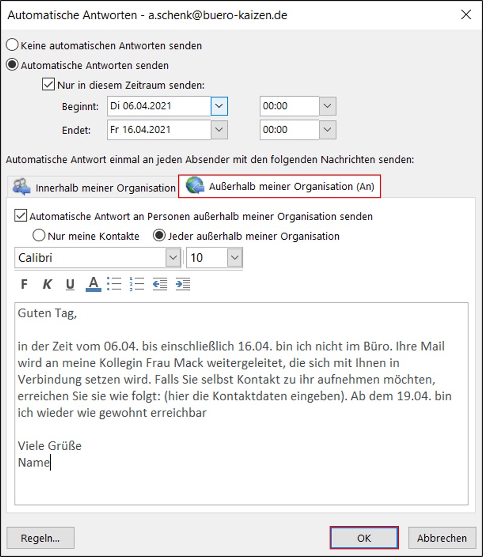 Abwesenheitsnotiz in Outlook einrichten [Anleitung]