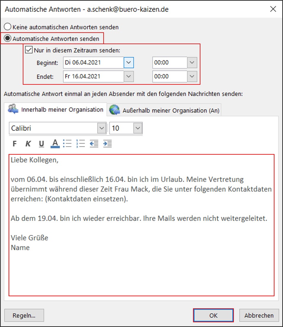 Abwesenheitsnotiz in Outlook einrichten [Anleitung]