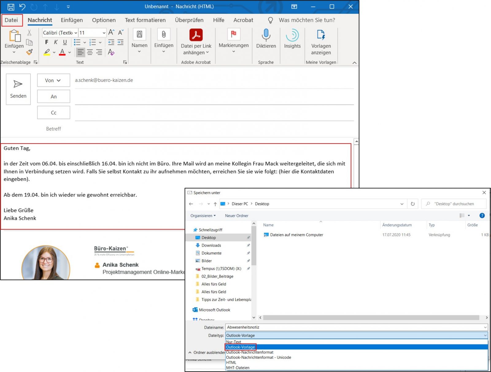 Outlook automatische Antwort/Autoresponder einrichten