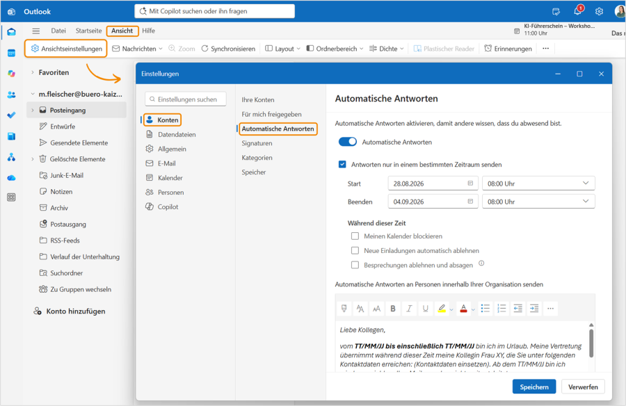 Abwesenheitsnotiz neues Outlook
