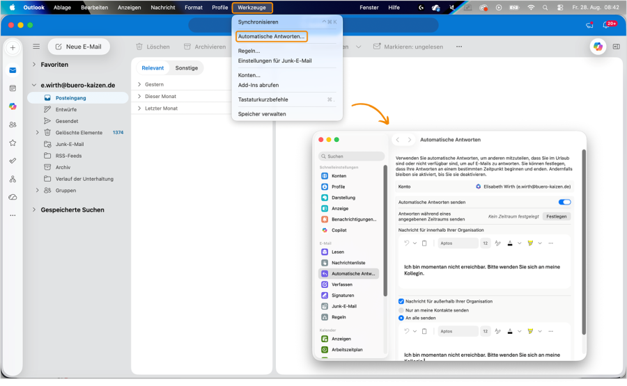 Abwesenheitsnotiz Outlook App Mac