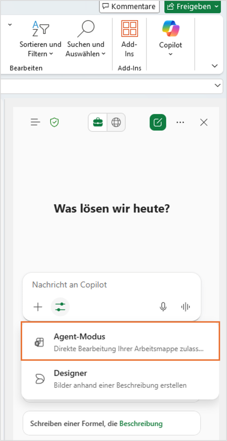 Copilot Agent-Modus in Excel