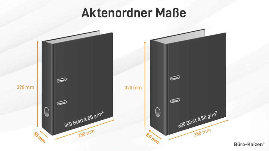 Aktenordner Maße: Verschiedene Aktenordner DIN A4 Maße.