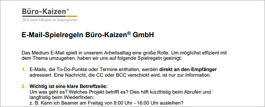 Arbeitsanweisungen und Spielregeln bei der E-Mail Verarbeitung und Erstellung sparen Ihnen und Ihrem Team viel Arbeitszeit.