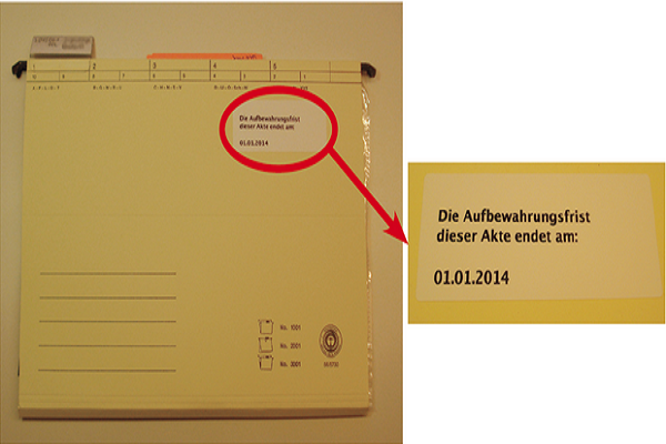 Tipp: Vermerken Sie das Ende der Aufbewahrungsfrist auf jeder Akte. Das Erleichtert das spätere Dokumente entsorgen.