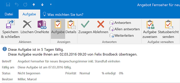 Aufgaben deligieren Outlook absagen zusagen