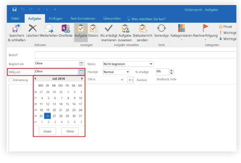 Aufgabenplaner in Outlook inkludieren Fälligkeitsdaten