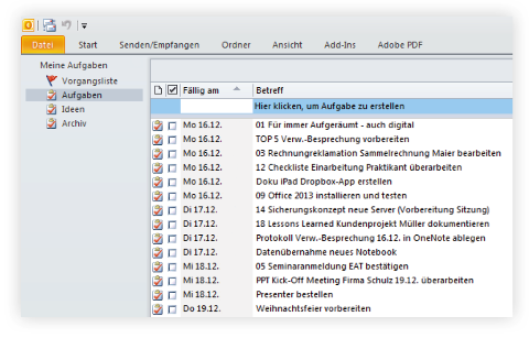 Aufgabenplaner in Outlook tagesspezifisch anwendbar