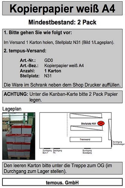 Muster einer Kanbankarte bei der tempus GmbH