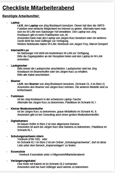 Checkliste für den Mitarbeiterabend