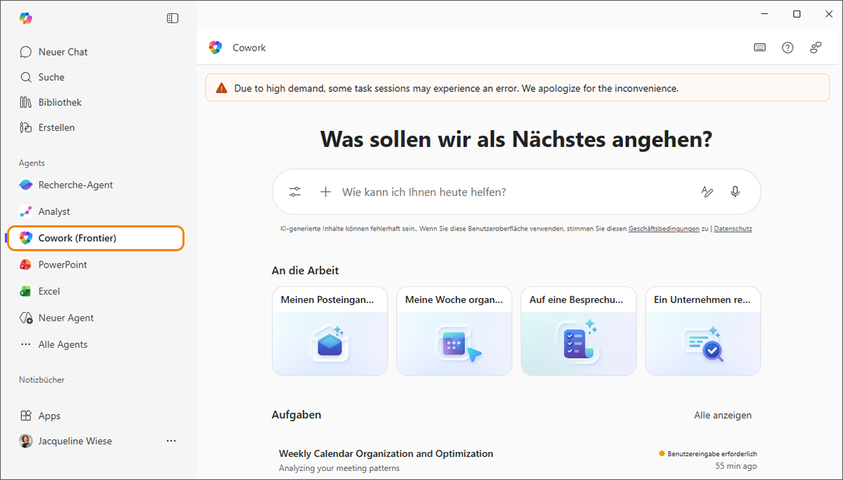 Copilot Cowork in Frontier verfügbar.