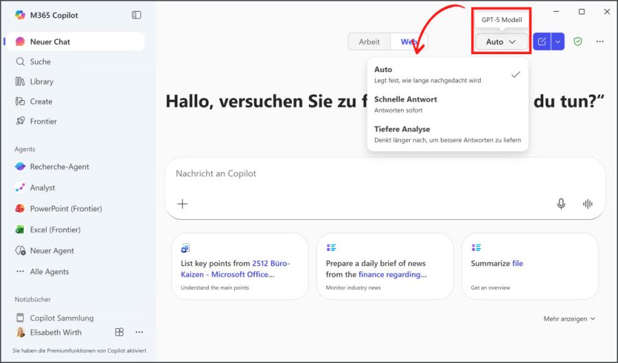 Copilot GPT-5 automatisch aktiv