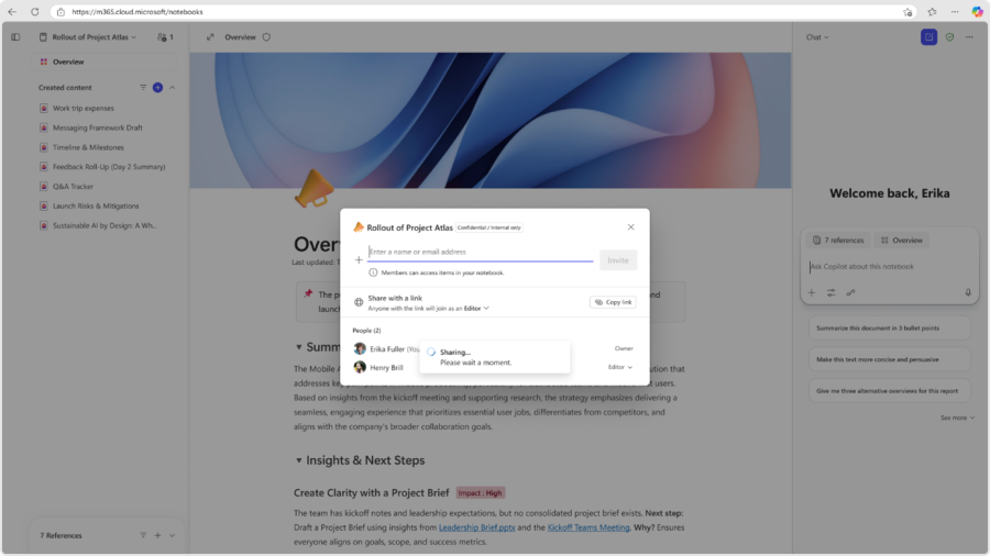Copilot Notizbücher teilen
