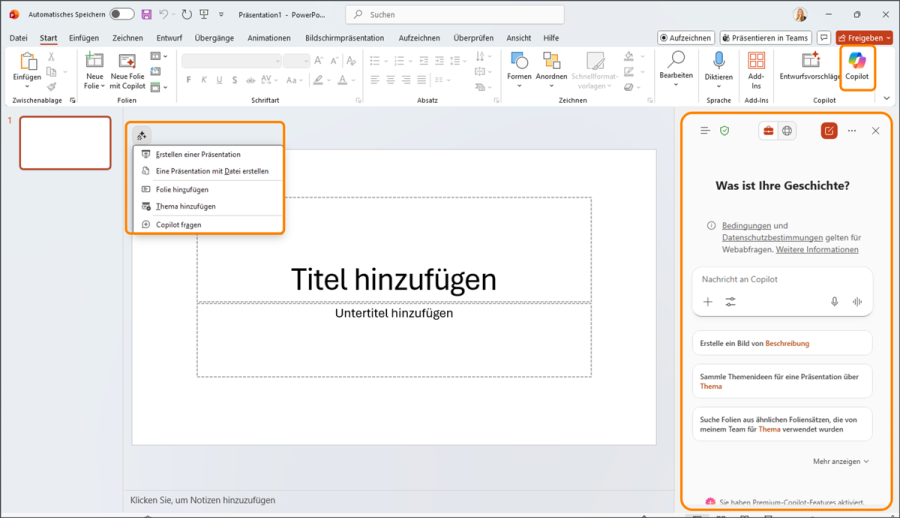 Den Copilot in PowerPoint öffnen 