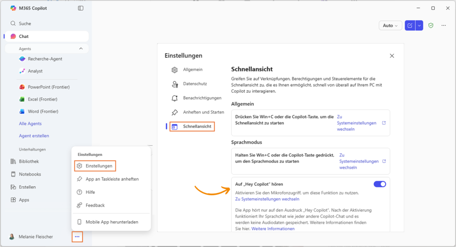 Copilot Sprachsteuerung aktivieren