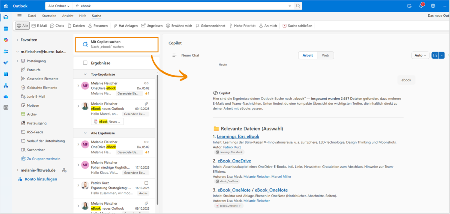 Copilot Suche in Outlook