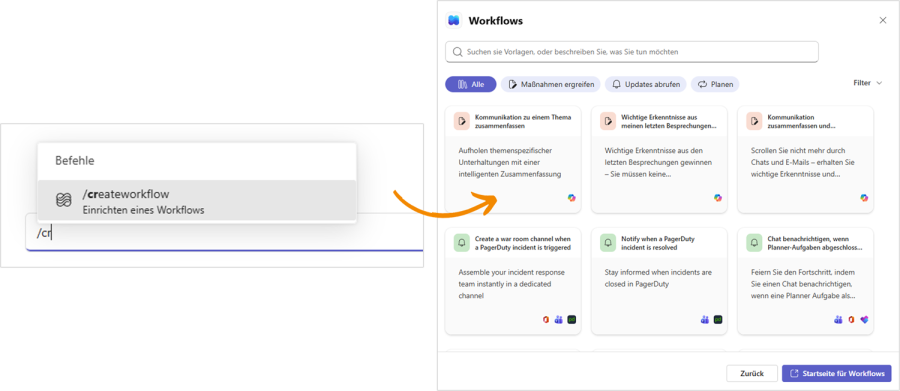 Neuer Teams-Befehl /createworkflows
