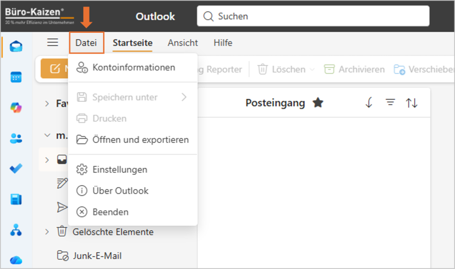 Datei Schaltfläche neues Outlook