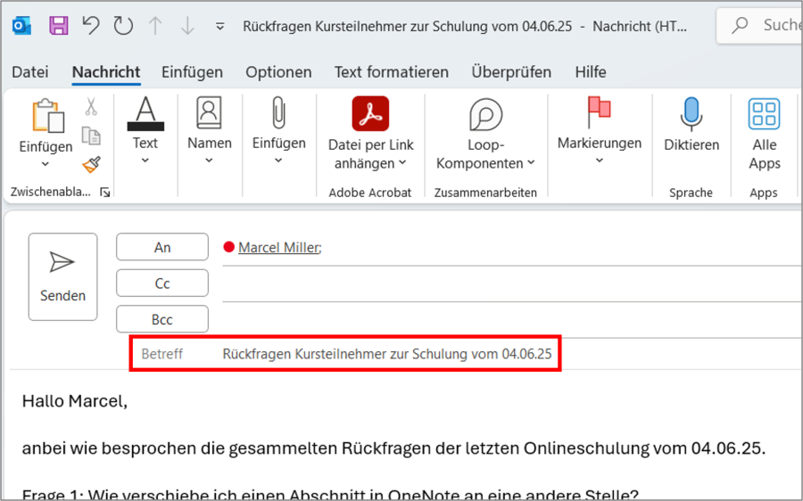 E Mail Betreffzeile