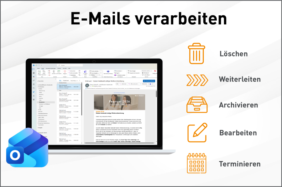 E-Mails in Outlook verarbeiten.