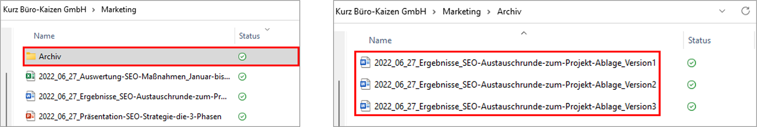 Schaffen Sie in Ihrer elektronischen Ablage einen Archiv-Ordner für veraltete Dateien.
