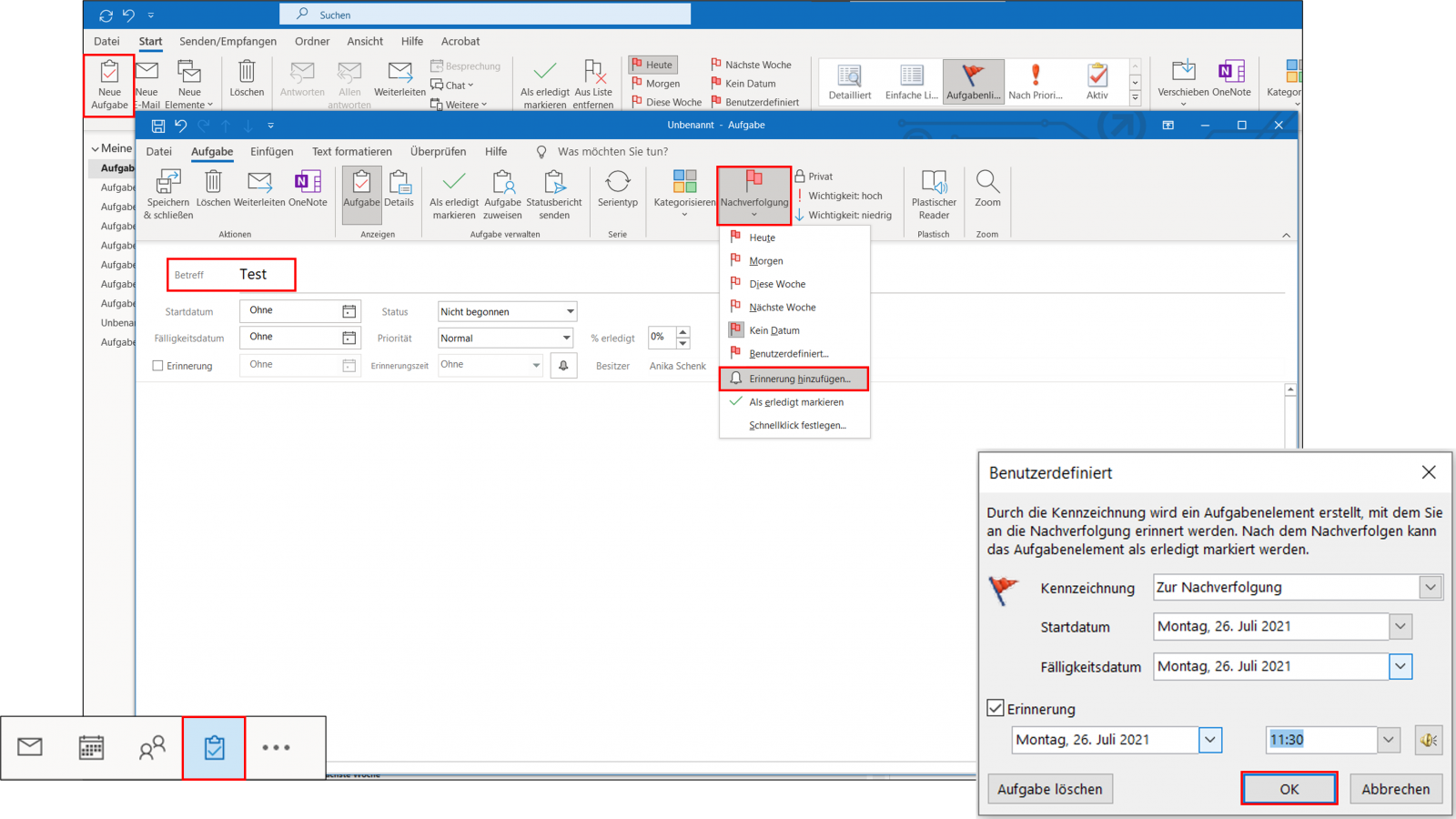 Erinnerung in Outlook hinzufügen: Mail, Aufgaben, Termine