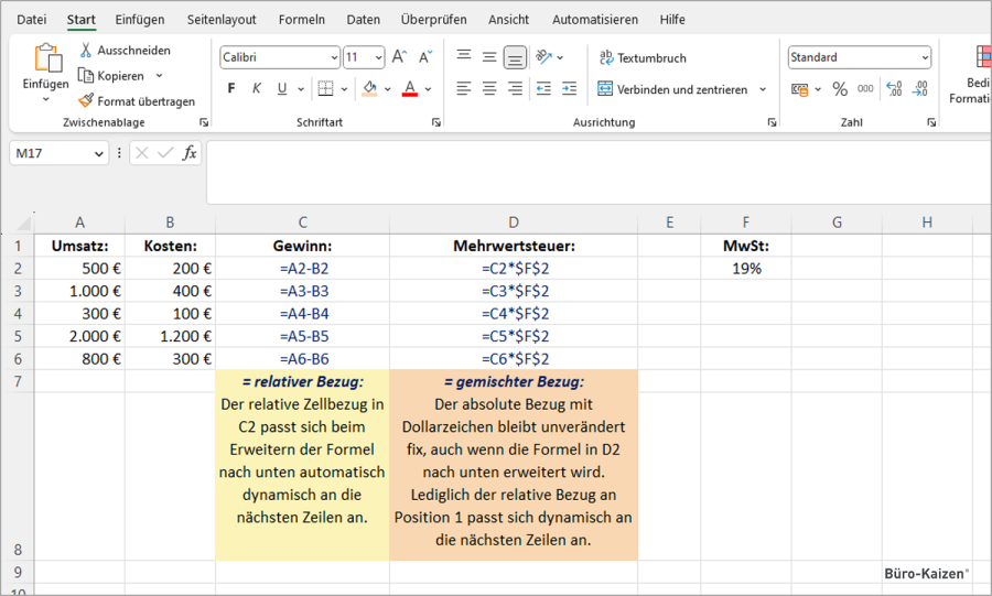 ExcelAnleitung „relativer & absoluter Bezug“ Beispiele mit Video