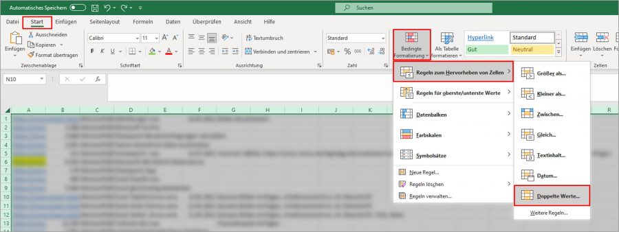 Mit der Funktion "Bedingte Formatierung" können Sie in Excel-Tabellen alle doppelten Werte filtern.