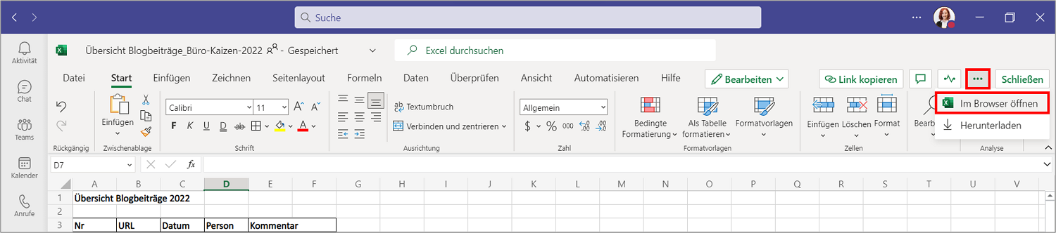 Eine Excel können Sie gleichzeitig im Browser bearbeiten, in dem Änderungen automatisch gespeichert werden.