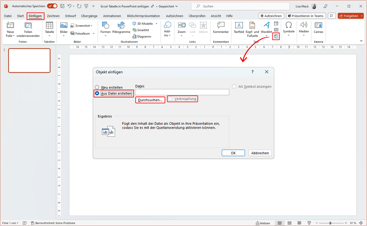 ExcelTabelle in PowerPoint einfügen, verknüpfen und animieren