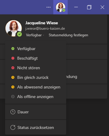 Über den Teams-Status sehen Sie die Erreichbarkeit im Homeoffice.