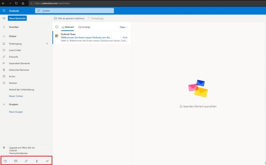 hotmail-posteingang-oeffnen-mit-outlook-icons-funktionsbereiche