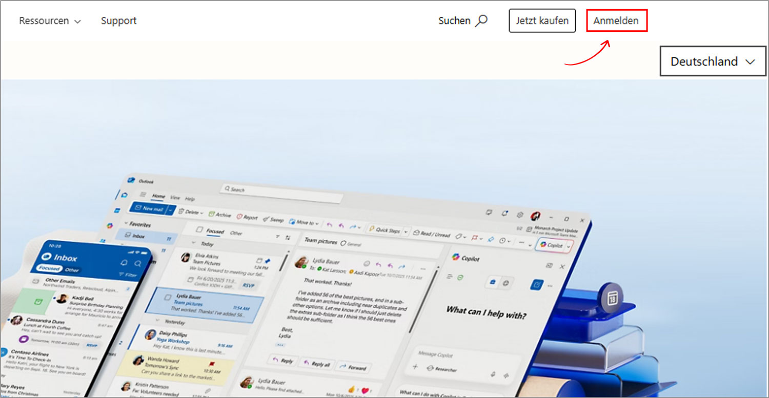 Hotmail Posteingang öffnen Outlook Webseite