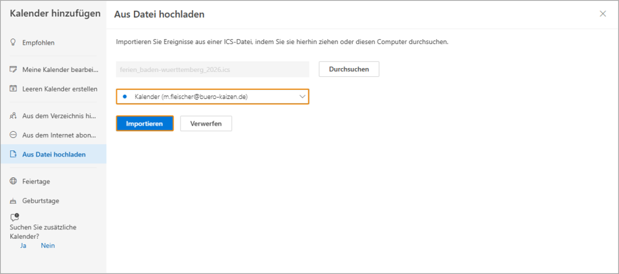 iCal Datei importieren neues Outlook