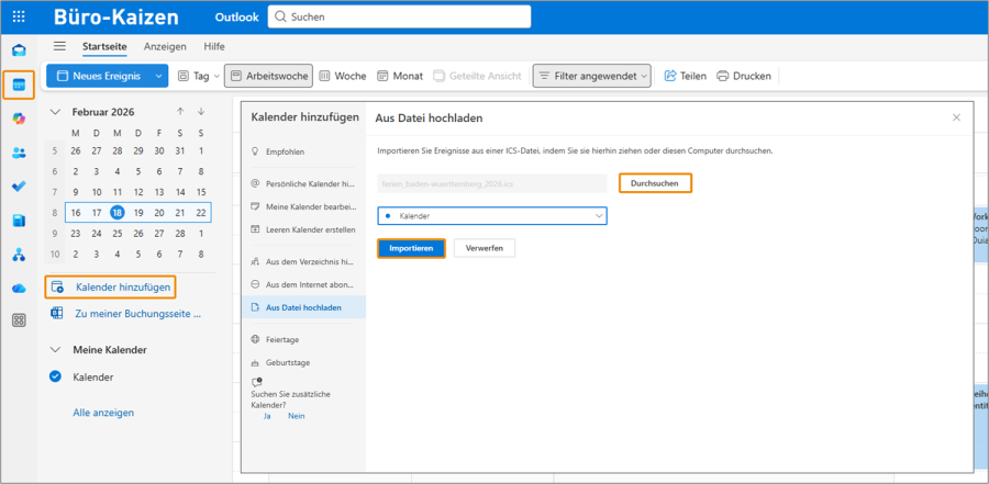 iCal Datei importieren Outlook Web App