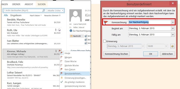 In Outlook Wiedervorlagen verwenden