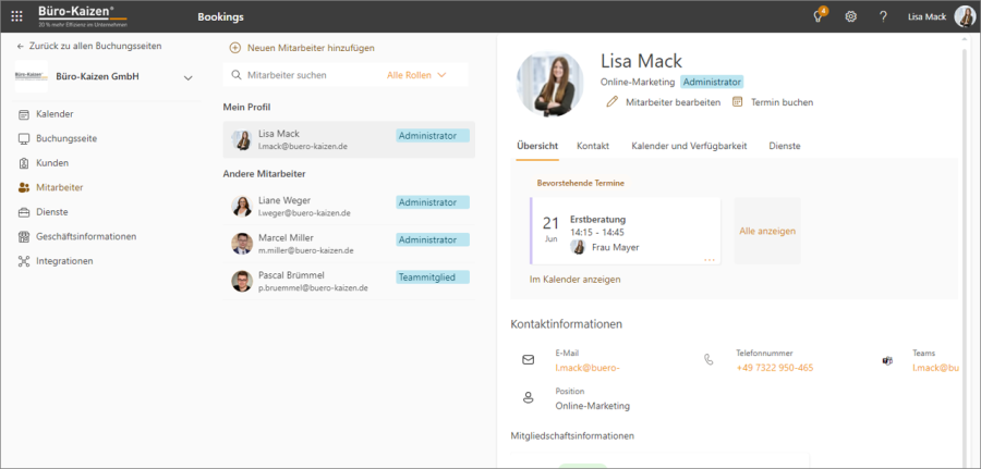 Microsoft Bookings Mitarbeiter