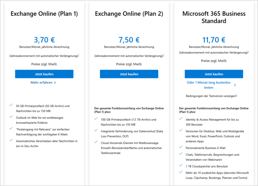 Microsoft Exchange Pläne