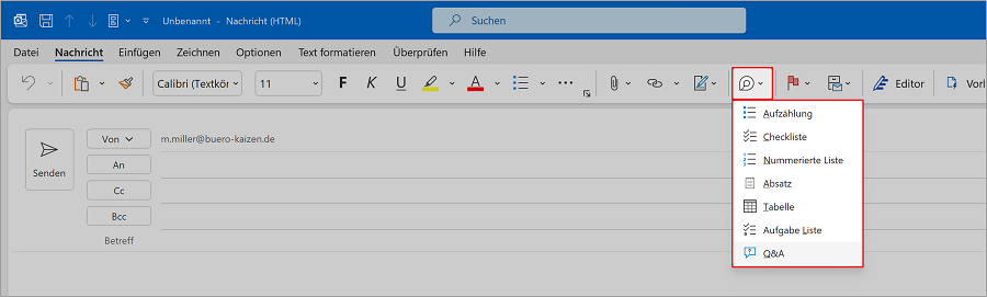 Microsoft Loop Komponente in Outlook