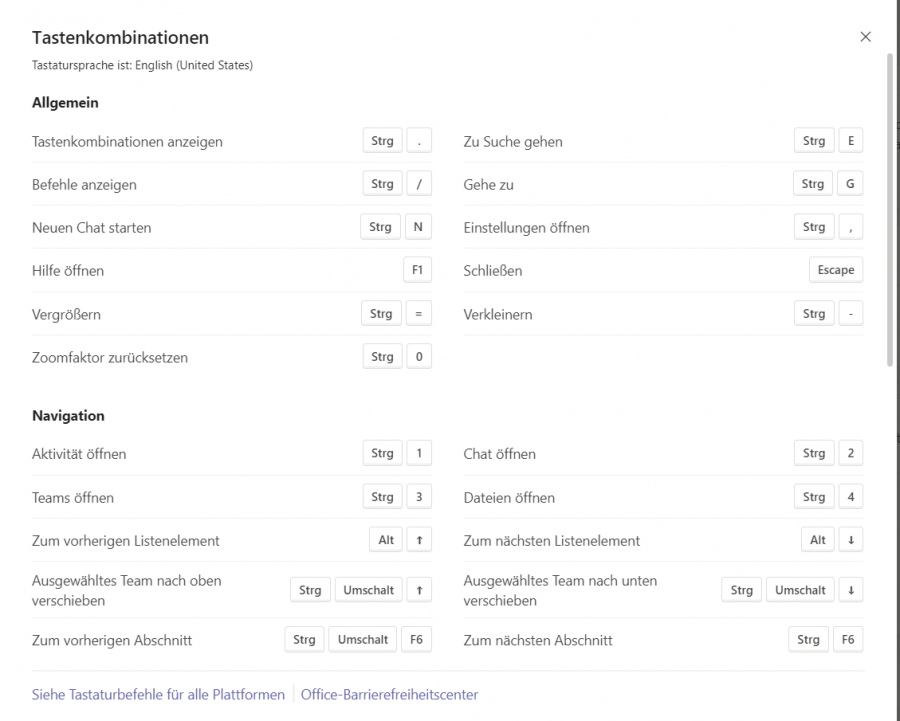 microsoft teams Tastenkombinationen