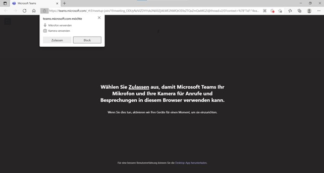 Als nächstes können Sie die Aktivierung Ihrer Kamera und Ihres Mikrofons zulassen oder blockieren.
