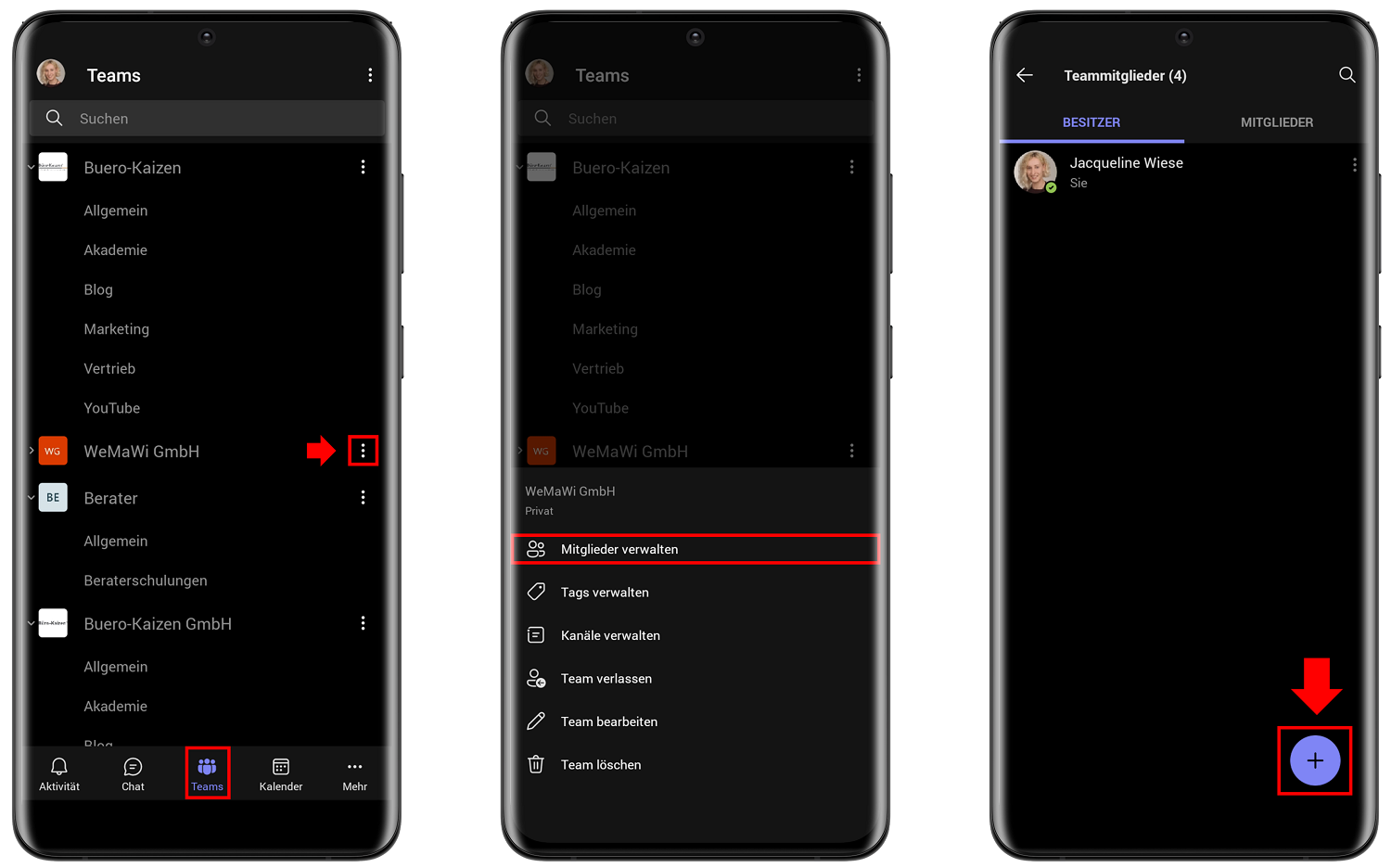 Über die Teams-App für Android können Sie Mitglieder verwalten und hinzufügen.